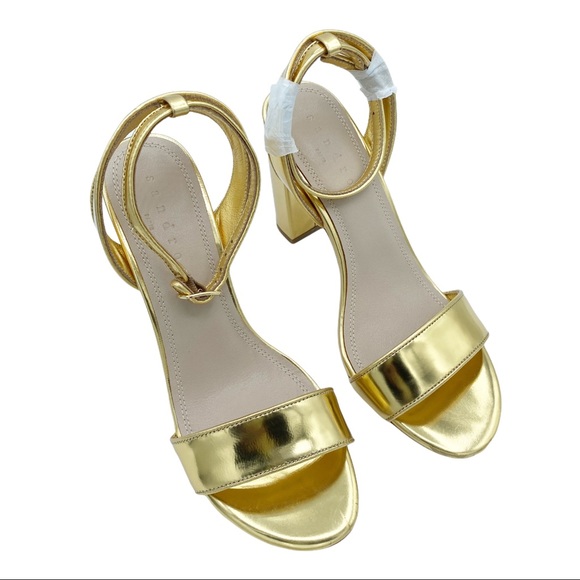 NEW Sandro Adrianne Gold Leather Heeled Sandal… - Picture 1 of 8